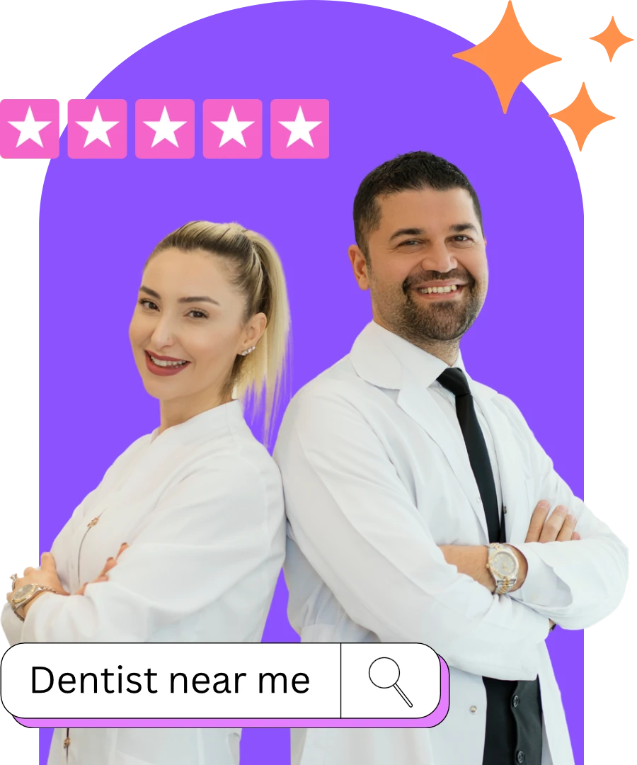 Patient searching for a dentist near me on a phone outside a local Texas dental practice